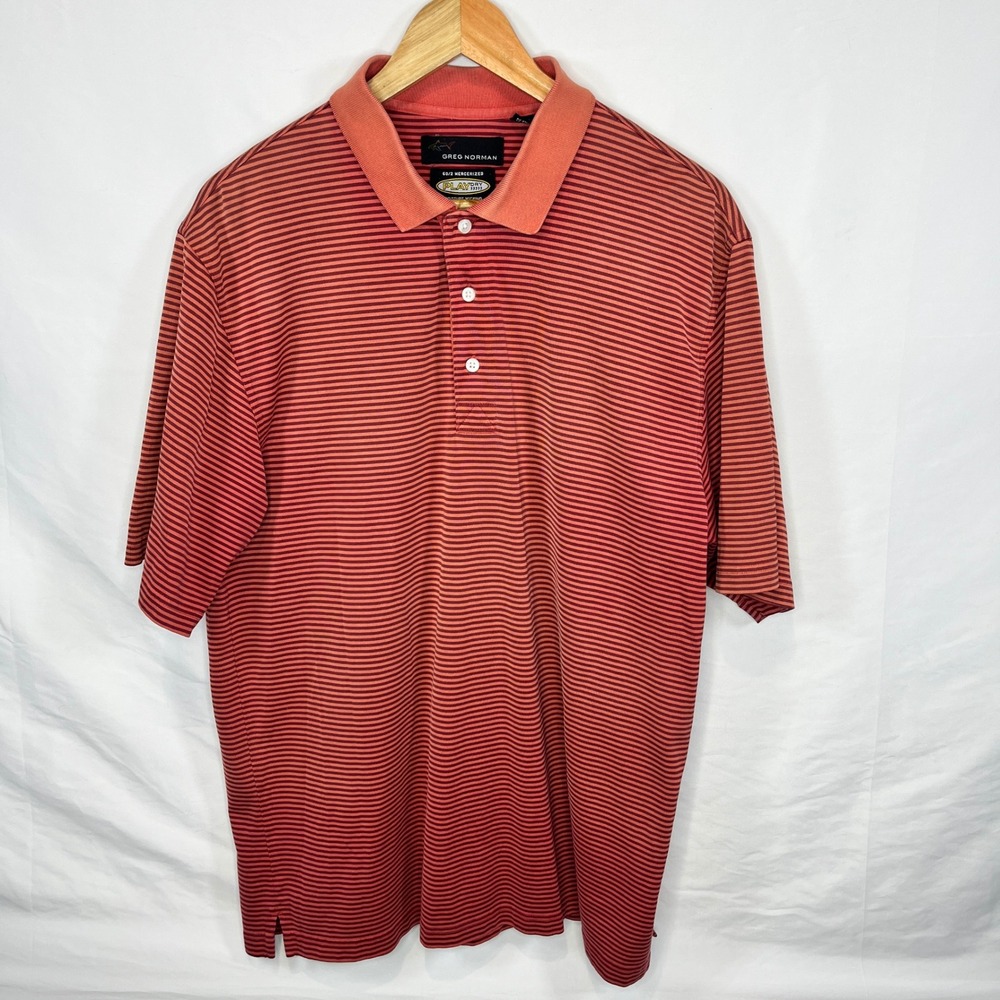 Greg‎ Norman PlayDry Polo Shirt Moisture Wicking Striped Golf Casual Large